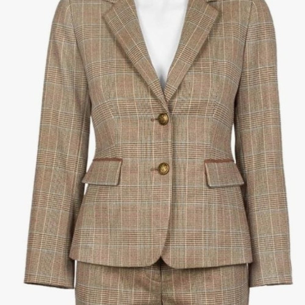 Tahari Arthur S. Levine women's business pantsuit, brown plaid, 16 petite